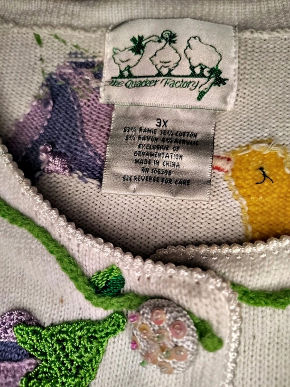 The Quaker Factory  3X Floral Sweater White